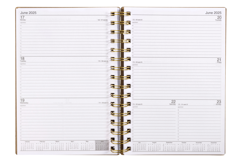 2025 Cumberland A5 Ecowise Spiral Bound Diary, Week To View, Kraft