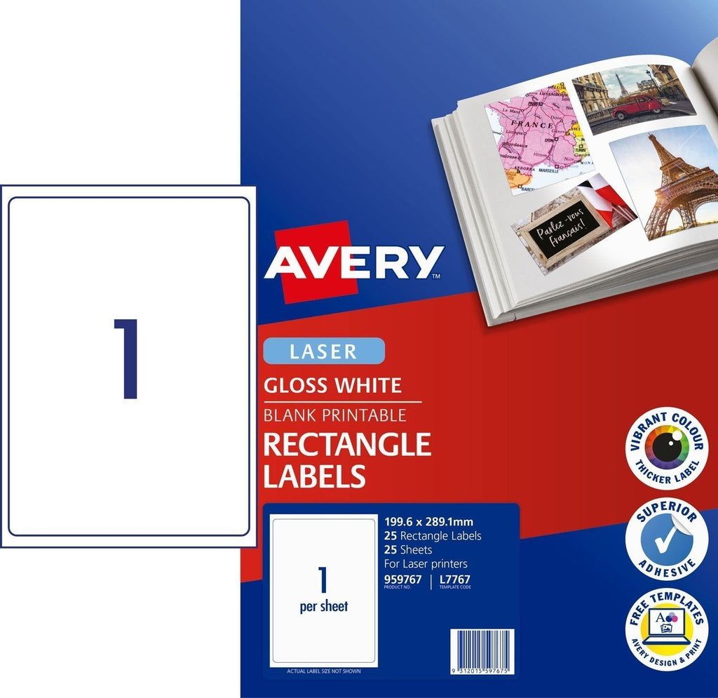 Avery L7767 Glossy Photo Quality Multi-Purpose Labels 1's x 25 Sheets ...
