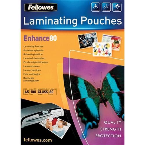 Fellowes A5 Gloss Laminating Pouch 80 Micron X 100 s Fellowes fellowes-a5-gloss-laminating-pouch-80-micron-x-100-s-fellowes