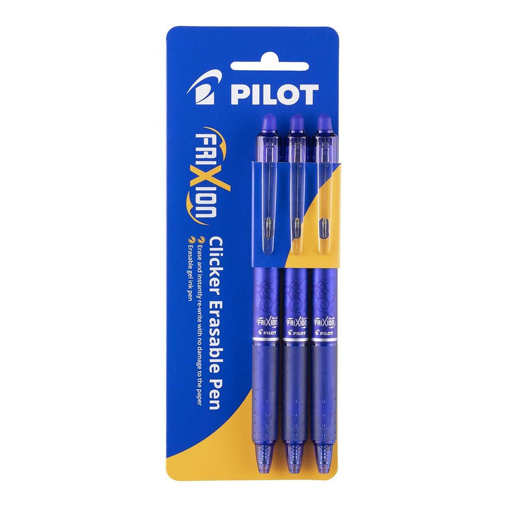 Pilot Frixion Clicker Erasable Fine Tip Blue pen Pack of 3 Erasable Ink Pens — Discount Office