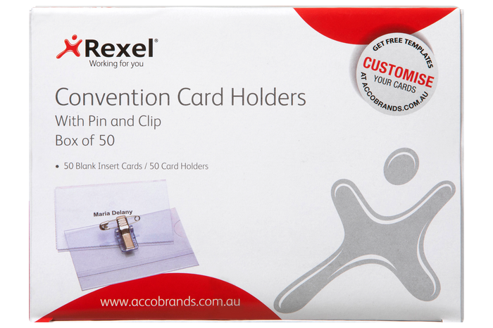 Rexel Convention Card Holder with Pin & Clip x 50's pack