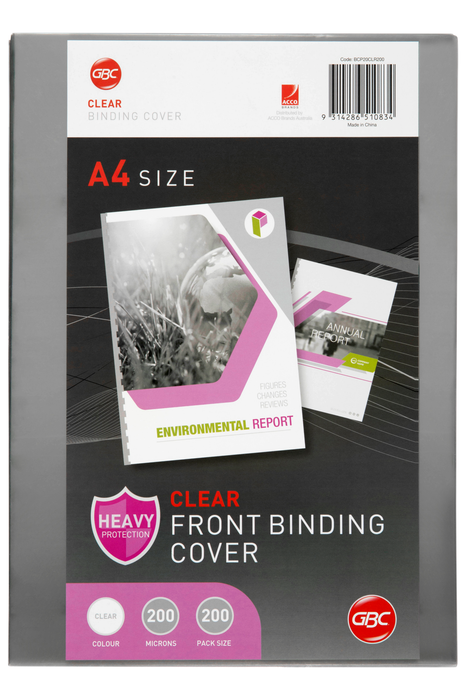 GBC 200 Micron A4 Clear Binding Cover x 200's pack