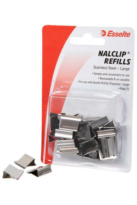 Esselte Metalware Nalclip Refills, Large, Steel, Pack of 25