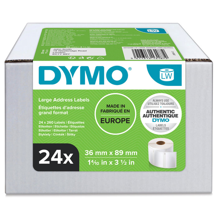 Dymo LabelWriter Large Shipping Labels 36mm x 89mm, Pack of 24 Rolls (99012)