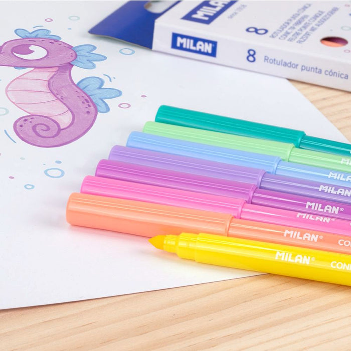 Milan Conic Tip Markers, Pastel Colours, Pack of 8