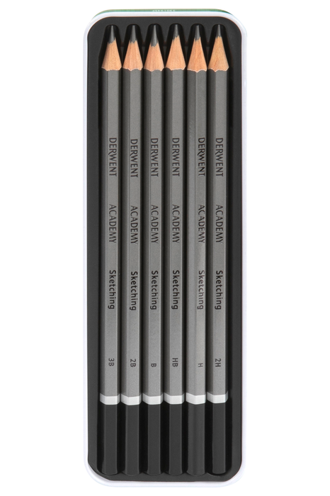Derwent Academy Sketching Pencil Full Height 6's in Metal Tin