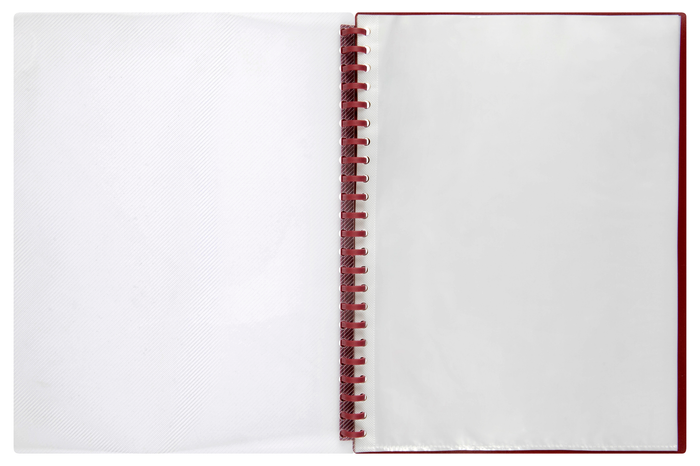 Marbig A4 20 Pocket Refillable Display Book, Clear Front, Maroon Backing