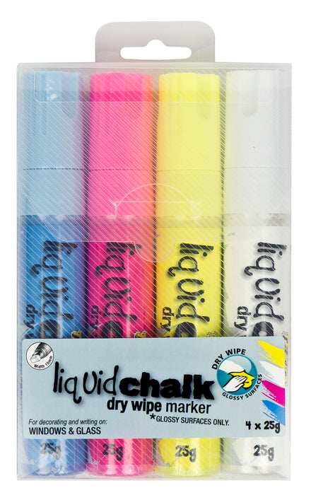 Texta Chalk Marker Assorted Colours 4's Pack, Dry Wipe, Chisel Tip