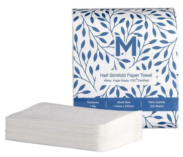 1 Ply Half Semi-Fold White Paper Towels 115mm x 230mm - 40 Packs x 200 Sheets (8000 Towels) MPH27130