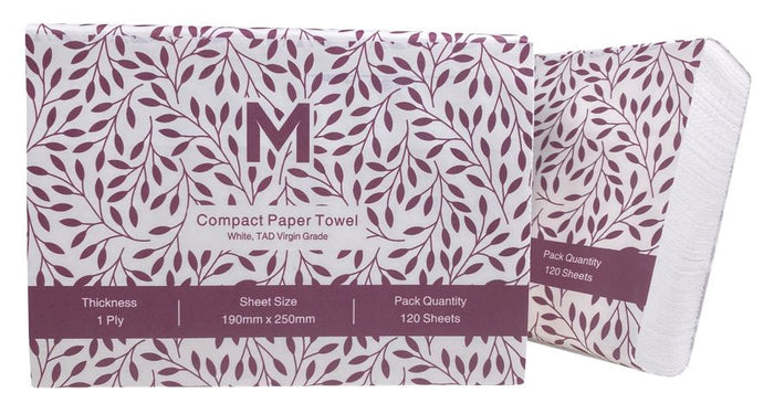 1 Ply Luxury Compact White Paper Towels 190mm x 250mm - 20 Packs x 120 Sheets (2400 Towels) MPH27145