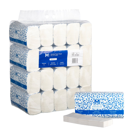 1 Ply Slimfold White Paper Towels 230mm x 230mm - 20 Packs x 200 Sheets (4000 Towels) MPH27115