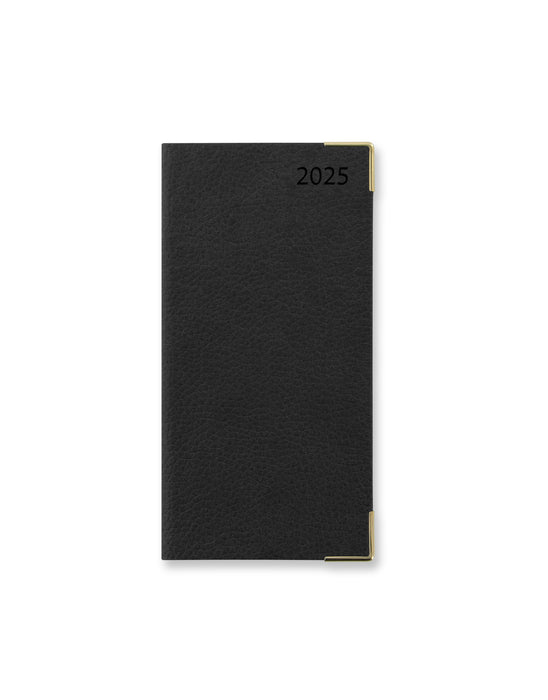 2025 Letts of London Slim Diary, Connoisseur, Week To View, English Black, 88mm x 172mm x 17mm