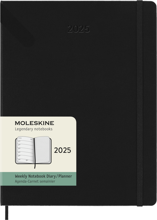 2025 Moleskine 190mm x 250mm Hard Cover Diary plus Notes, Week To View, Black