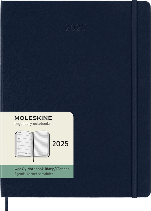 2025 Moleskine 190mm x 250mm Hard Cover Diary plus Notes, Week To View, Sapphire Blue