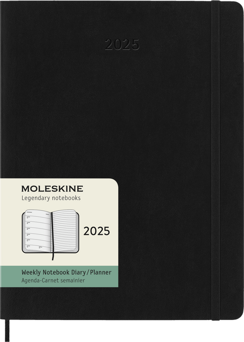 2025 Moleskine 190mm x 250mm Soft Cover Diary plus Notes, Week To View, Black