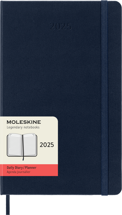 2025 Moleskine 130mm x 210mm Hard Cover Diary, Day Per Page, Sapphire Blue