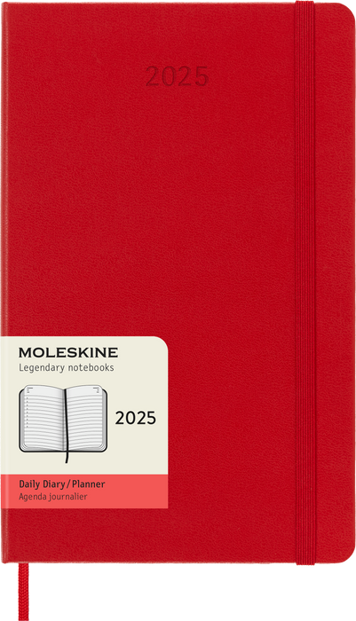 2025 Moleskine 130mm x 210mm Hard Cover Diary, Day Per Page, Scarlet Red