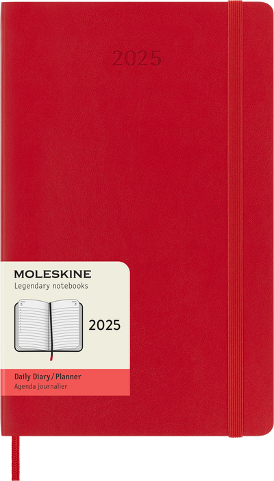 2025 Moleskine 130mm x 210mm Soft Cover Diary, Day Per Page, Scarlet Red