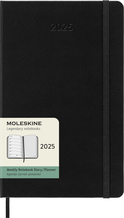 2025 Moleskine 130mm x 210mm Hard Cover Diary plus Notes, Week To View, Black