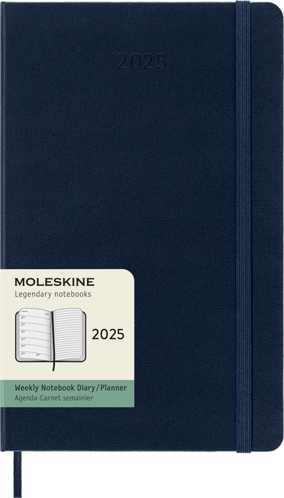 2025 Moleskine 130mm x 210mm Hard Cover Diary plus Notes, Week To View, Sapphire Blue