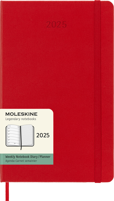 2025 Moleskine 130mm x 210mm Hard Cover Diary plus Notes, Week To View, Scarlet Red