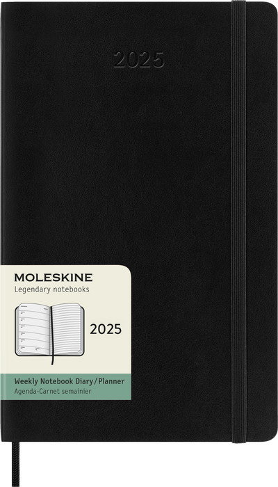 2025 Moleskine 130mm x 210mm Soft Cover Diary plus Notes, Week To View, Black