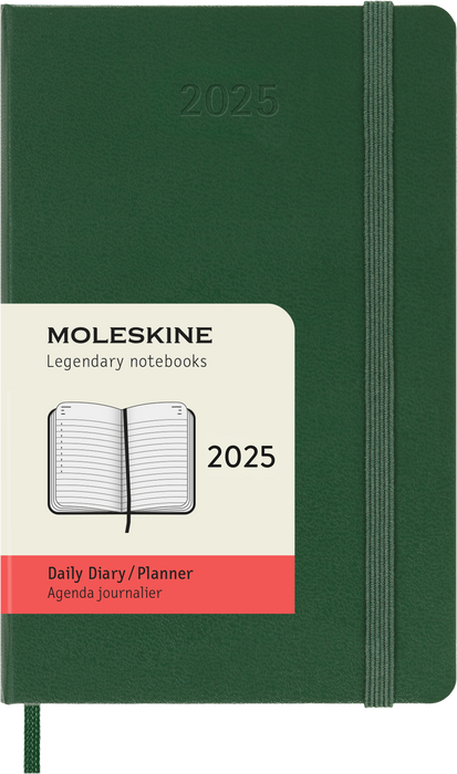 2025 Moleskine 90mm x 140mm Hard Cover Pocket Diary, Day Per Page, Myrtle Green