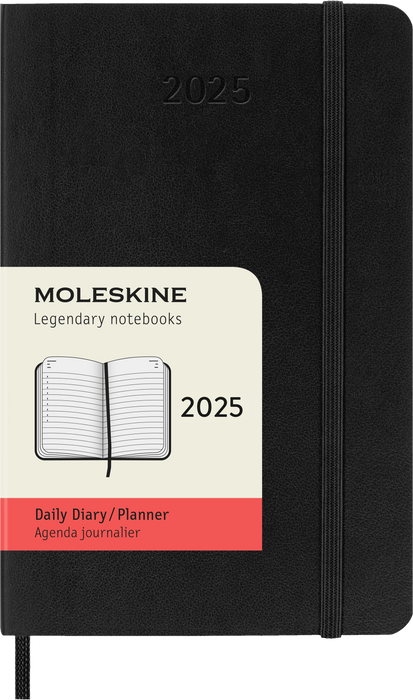 2025 Moleskine 90mm x 140mm Coft Cover Pocket Diary, Day Per Page, Black