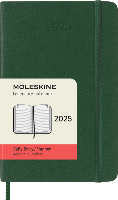 2025 Moleskine 90mm x 140mm Coft Cover Pocket Diary, Day Per Page, Myrtle Green