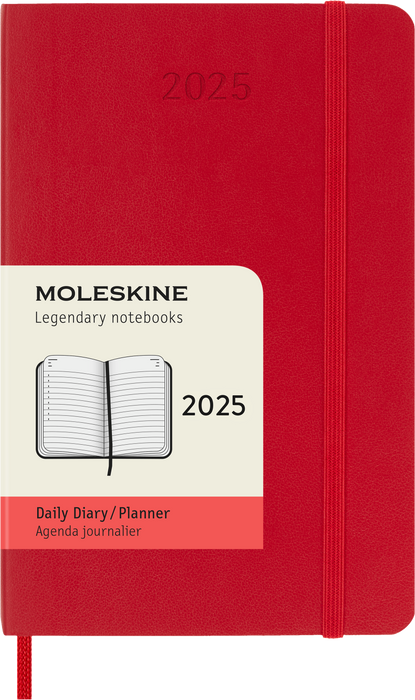 2025 Moleskine 90mm x 140mm Coft Cover Pocket Diary, Day Per Page, Scarlet Red