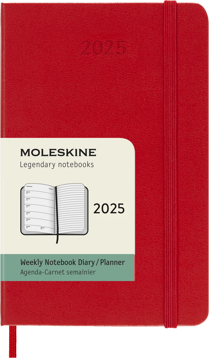 2025 Moleskine 90mm x 140mm Hard Cover Pocket Diary plus Notes, Week To View, Scarlet Red