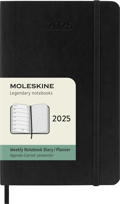 2025 Moleskine 90mm x 140mm Soft Cover Pocket Diary plus Notes, Week To View, Black