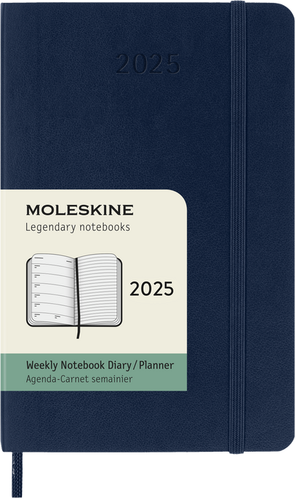 2025 Moleskine 90mm x 140mm Soft Cover Pocket Diary plus Notes, Week To View, Sapphire Blue