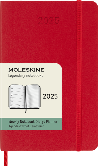 2025 Moleskine 90mm x 140mm Soft Cover Pocket Diary plus Notes, Week To View, Scarlet Red