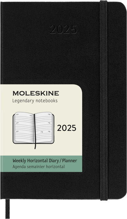 2025 Moleskine 90mm x 140mm Hard Cover Pocket Diary, Week To View, Black