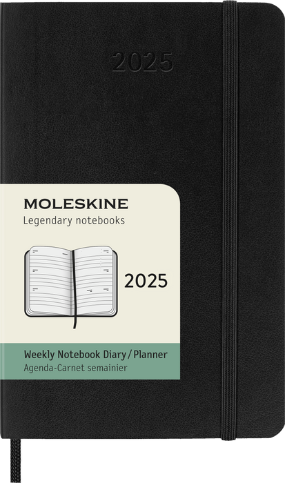 2025 Moleskine 90mm x 140mm Soft Cover Pocket Diary, Week To View, Black