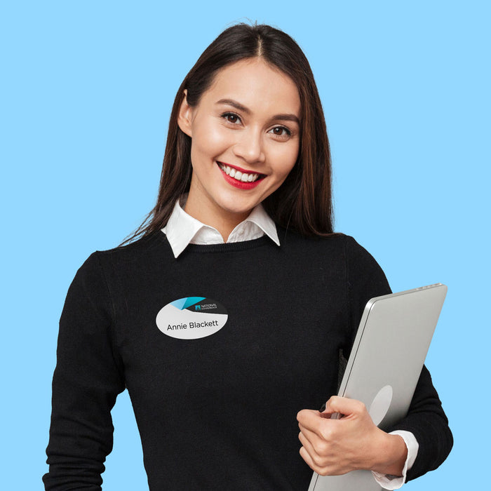 Avery L7433 Oval Fabric Name Badge Labels, 84mm x 50mm, 10 Sheets, 8 Labels Per Sheet