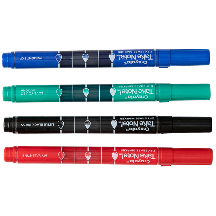 Crayola Take Note Whiteboard Fineline Markers, 4's pack