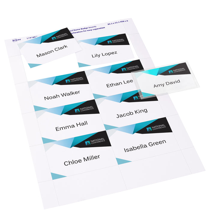 Avery L7418 Magnetic Name Badge Kit, 86.5mm x 55.5mm, 8 per Sheet x 2 Sheets, Inkjet & Laser Printable