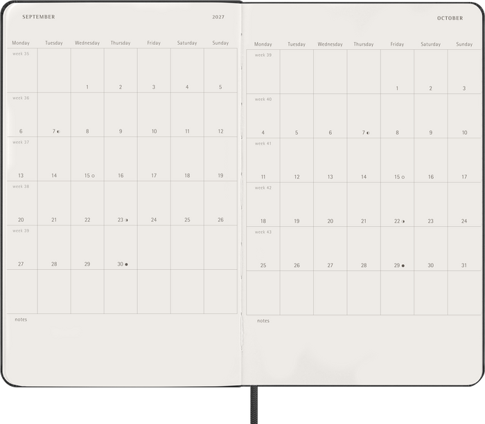 2027 Moleskine 12 Month Daily Hard Cover Diary Large 130mm x 210mm Black