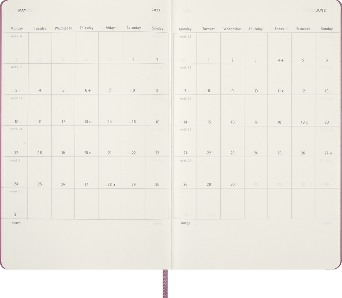 2027 Moleskine 12 Month Daily Hard Cover Diary Large 130mm x 210mm Majestic Pink