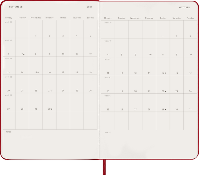 2027 Moleskine 12 Month Daily Hard Cover Diary Large 130mm x 210mm Scarlet Red