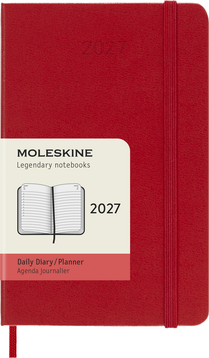 2027 Moleskine 12 Month Daily Hard Cover Pocket Diary 90mm x 140mm Scarlet Red