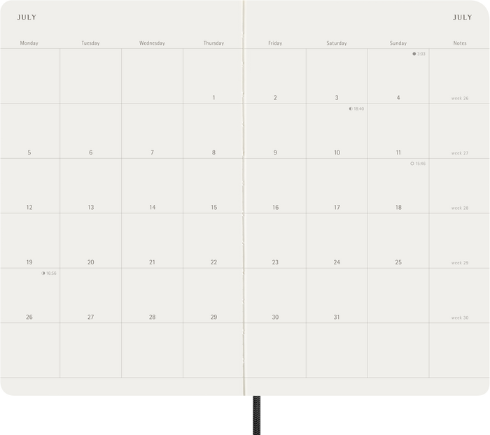 2027 Moleskine 12 Month Monthly Soft Cover Diary Large 130mm x 210mm Black