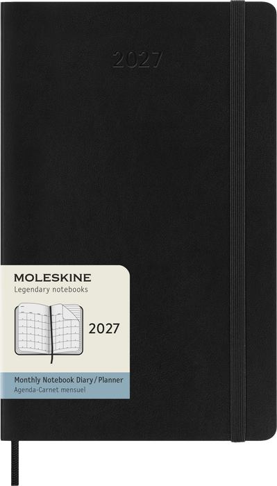 2027 Moleskine 12 Month Monthly Soft Cover Diary Large 130mm x 210mm Black