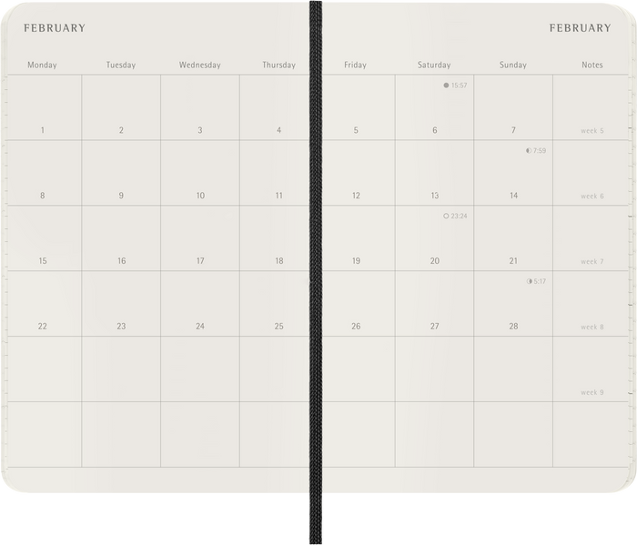 2027 Moleskine 12 Month Monthly Soft Cover Pocket Diary 90mm x 140mm Black