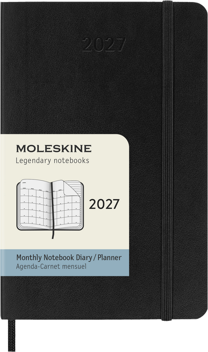 2027 Moleskine 12 Month Monthly Soft Cover Pocket Diary 90mm x 140mm Black