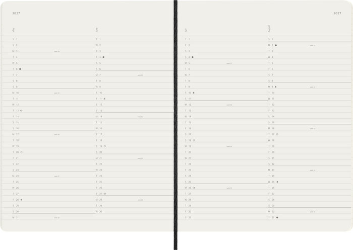 2027 Moleskine 12 Month Monthly Soft Cover Diary XL 190mm x 250mm Black