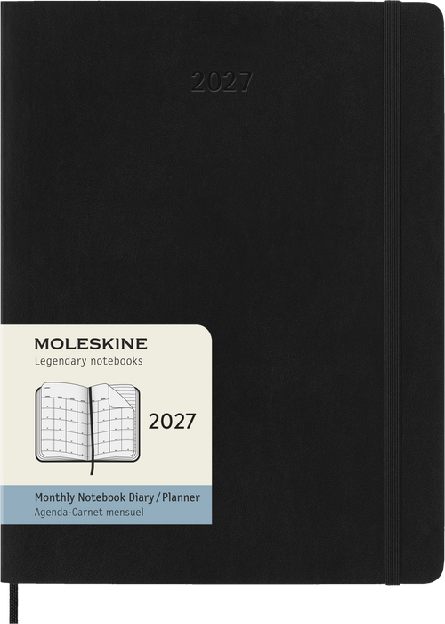 2027 Moleskine 12 Month Monthly Soft Cover Diary XL 190mm x 250mm Black