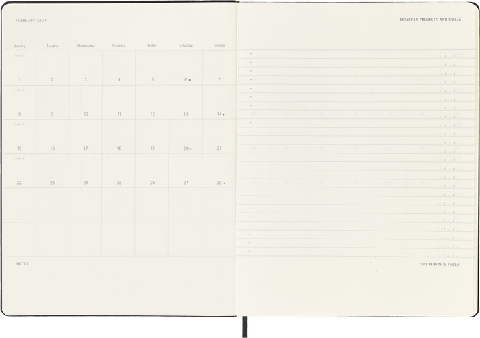 2027 Moleskine Professional 12 Month Weekly Vertical Hard Cover Diary XL 190mm x 250mm Black